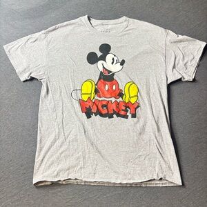 Disney Gray Mickey Mouse Tee with Red and Yellow Accents